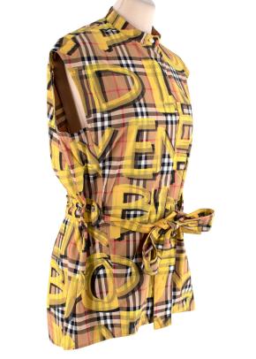 Burberry Yellow Sleeveless Graffiti Print Check Cotton Shirt 3