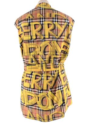 Burberry Yellow Sleeveless Graffiti Print Check Cotton Shirt 4