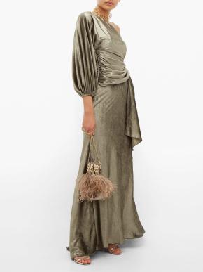 Maria Lucia Hohan Amaris Khaki Lurex Velvet One Shoulder Gown 10