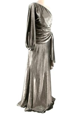 Maria Lucia Hohan Amaris Khaki Lurex Velvet One Shoulder Gown 2