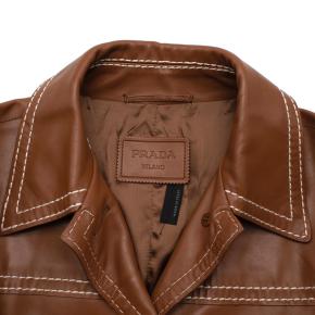 Prada Tan Topstich Leather Coat 4