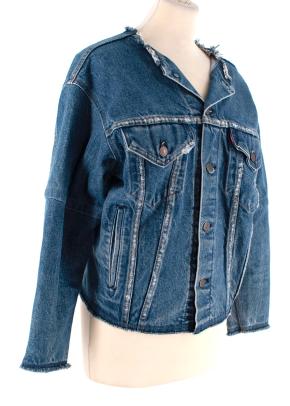RE/DONE Levis Mid-Wash Distressed Collarless Denim Jacket 2