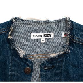 RE/DONE Levis Mid-Wash Distressed Collarless Denim Jacket 4
