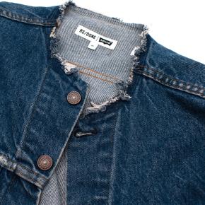 RE/DONE Levis Mid-Wash Distressed Collarless Denim Jacket 5