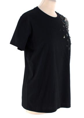 Prada Navy Cotton T-Shirt with Crystal Embellished Shoulder 2