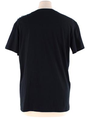 Prada Navy Cotton T-Shirt with Crystal Embellished Shoulder 3