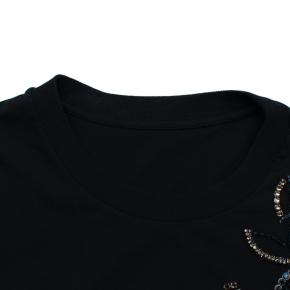 Prada Navy Cotton T-Shirt with Crystal Embellished Shoulder 4