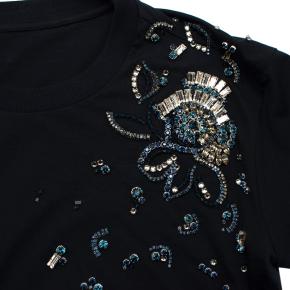 Prada Navy Cotton T-Shirt with Crystal Embellished Shoulder 5