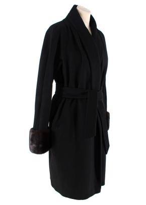 MaxMara Black Camel Hair Wrap Coat with Fur Cuffs 2