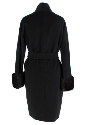 MaxMara Black Camel Hair Wrap Coat with Fur Cuffs 3