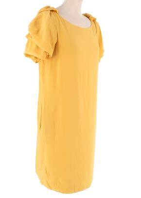 Yellow Ruched Shoulder Silk Dress 2
