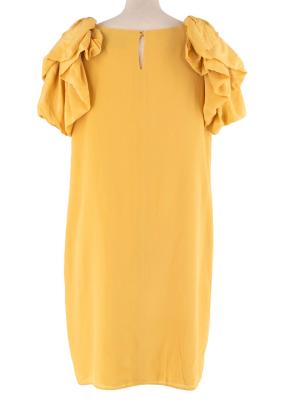Yellow Ruched Shoulder Silk Dress 3