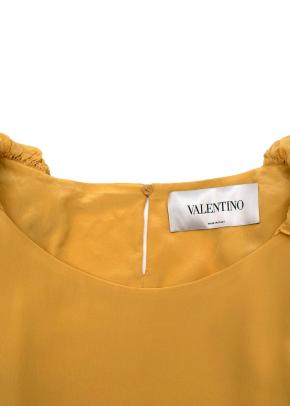 Yellow Ruched Shoulder Silk Dress 6