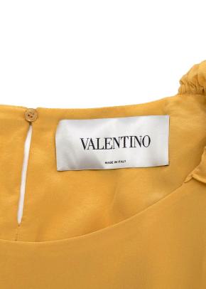 Yellow Ruched Shoulder Silk Dress 7