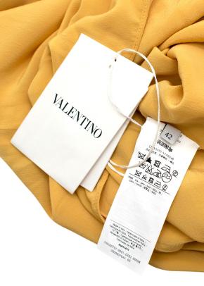 Yellow Ruched Shoulder Silk Dress 8