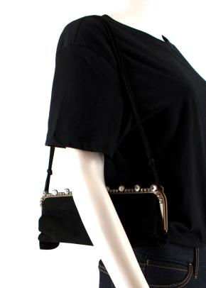 Crystal Embellished Black Satin Shoulder Bag 11