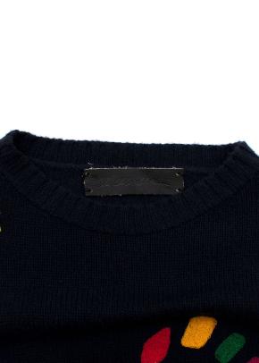 Navy Embroidered Cashmere Knit Jumper 4