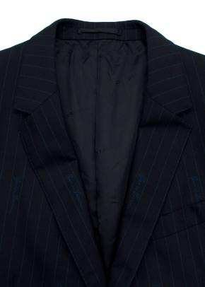 Navy Pinstripe Logo Script Blazer 4
