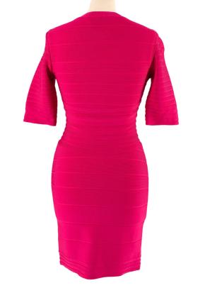 Pink Stretch Bandage V-Neck Zipped Dress 3