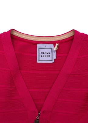 Pink Stretch Bandage V-Neck Zipped Dress 4