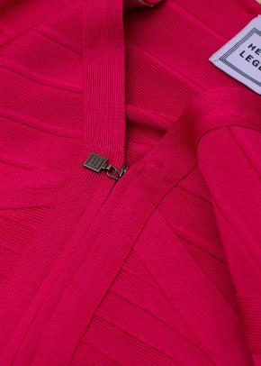 Pink Stretch Bandage V-Neck Zipped Dress 6