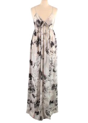 Grey Floral Silk Nightgown and Robe 5