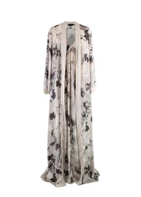 Grey Floral Silk Nightgown and Robe 2