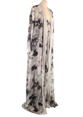 Grey Floral Silk Nightgown and Robe 3