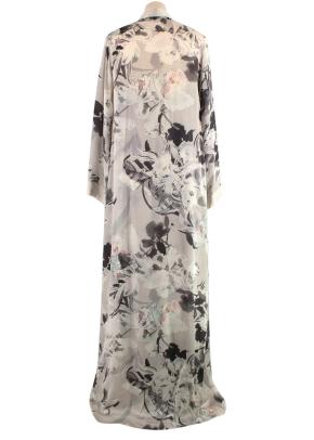 Grey Floral Silk Nightgown and Robe 4