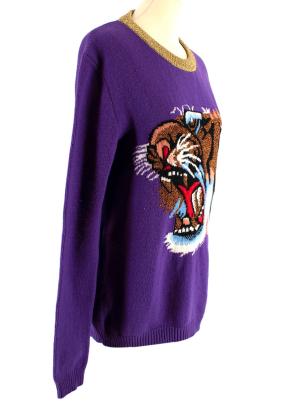Purple Tiger Motif Intarsia Wool Jumper 2