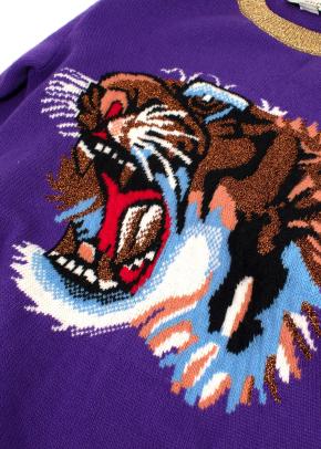 Purple Tiger Motif Intarsia Wool Jumper 4