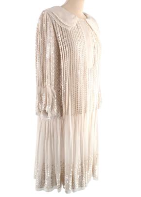 Chloe Ecru Sequin Embroidered Silk Pleated Dress 3