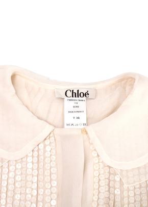 Chloe Ecru Sequin Embroidered Silk Pleated Dress 5