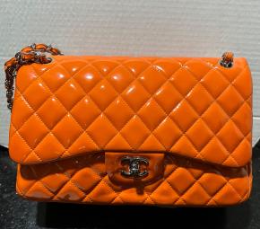Chanel Orange Patent Classic Flap 2