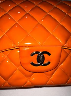 Chanel Orange Patent Classic Flap 6