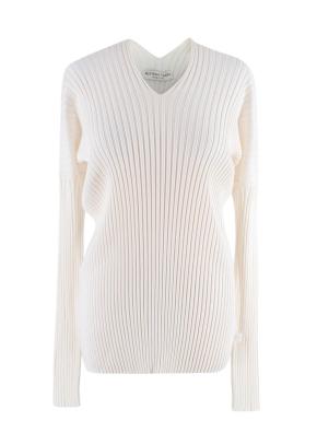 Bottega Veneta Ivory Long Sleeve Ribbed V-Neck Top 2