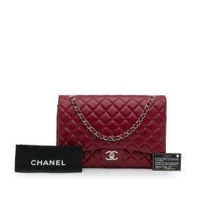 Chanel Red Maxi Classic Lambskin Double Flap Bag 12
