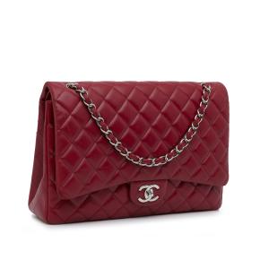 Chanel Red Maxi Classic Lambskin Double Flap Bag 2