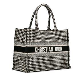 Dior Black & White Medium Houndstooth Embroidered Book Tote 2