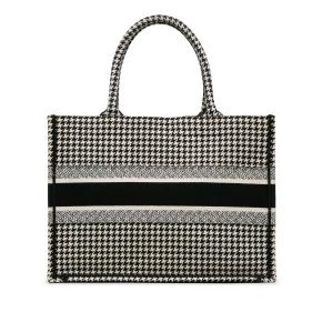 Dior Black & White Medium Houndstooth Embroidered Book Tote 3