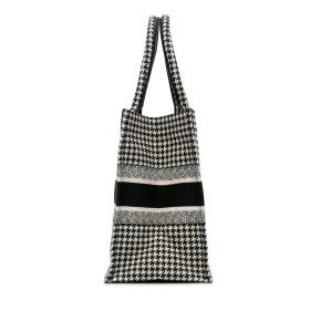 Dior Black & White Medium Houndstooth Embroidered Book Tote 4