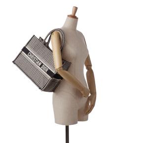 Dior Black & White Medium Houndstooth Embroidered Book Tote 9