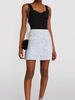 Self Portrait Powder Blue Guipure Lace Mini Skirt 3