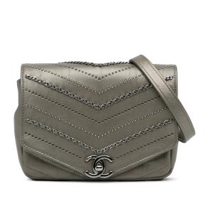 Chanel Grey Mini Embellished  Chevron Envelope Flap Bag 11