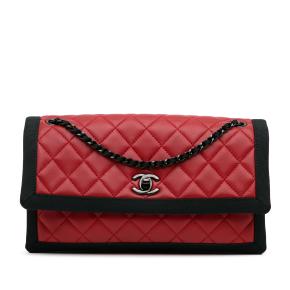 Chanel Red and Black Lambskin Single Flap Bag with Ruthenium Hardware 14