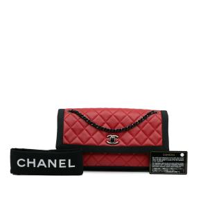 Chanel Red and Black Lambskin Single Flap Bag with Ruthenium Hardware 13