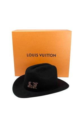 Louis Vuitton Black Felt Fedora Hat with LV Patch 2