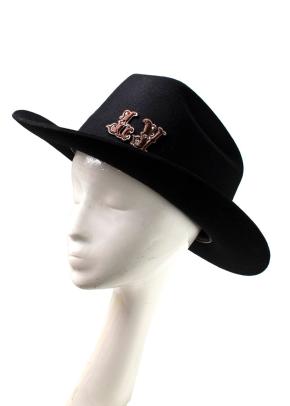 Louis Vuitton Black Felt Fedora Hat with LV Patch 4