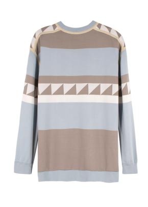 Hermes Blue and Beige Figure Artistique Silk & Cotton Jumper 2