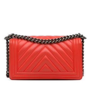 Chanel Red Chevron Medium Calfskin  Boy Bag 3